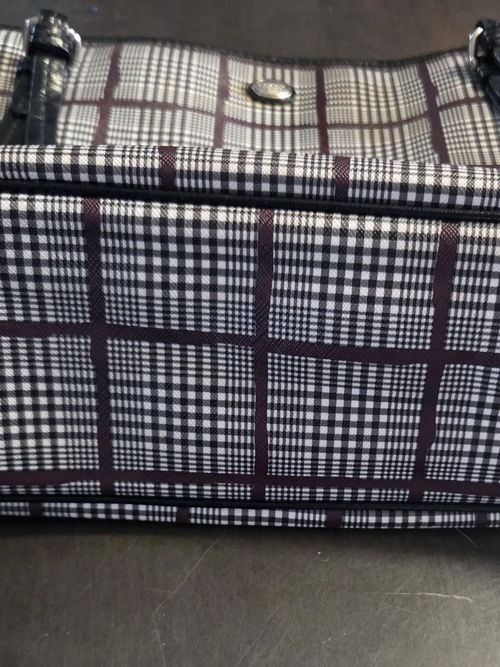 Rare Coach Sample Peyton Glen Plaid Jordan Tote Bag Black Burgundy F33320